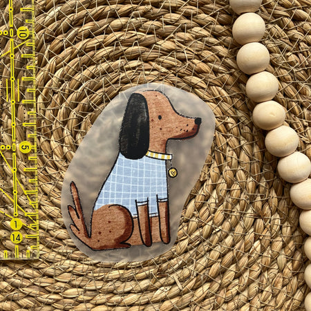 Bügelbild Dackel kariert links