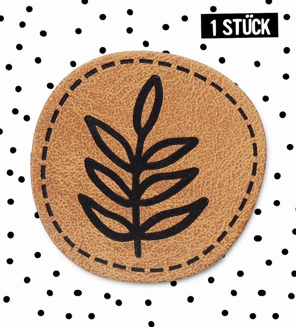 Kunstlederlabel - Farn *iron-on*- rund