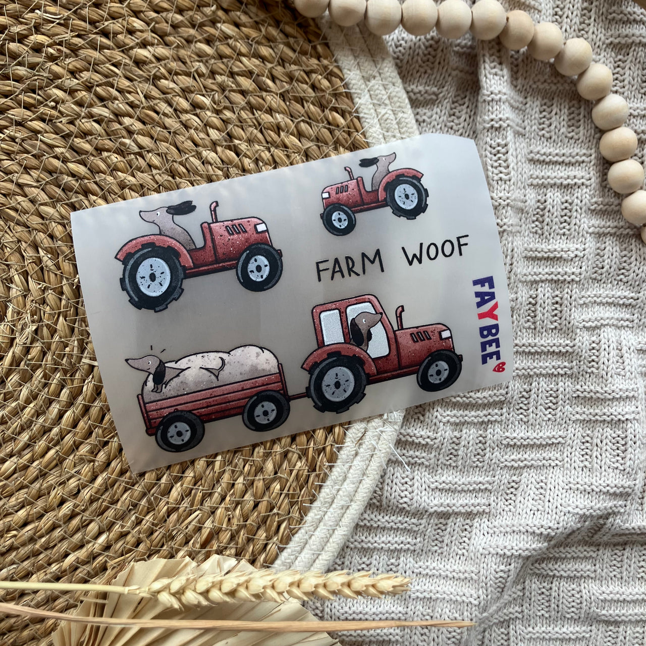 Planche de transferts thermocollants A6 - Chien saucisse fermier