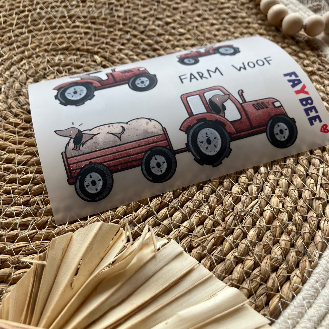 Bügelbild Bogen A6 Bauer Wuff Dackel. Biostoffe kaufen bei Faybee in Zürich