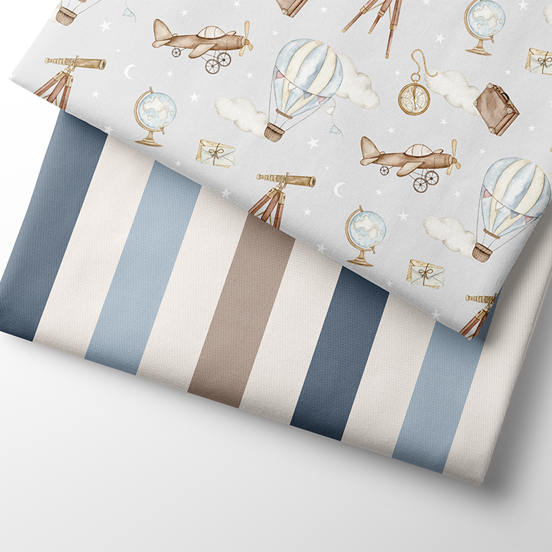 Rayures verticales en molleton bio équitable, argent et bleu (GOTS)