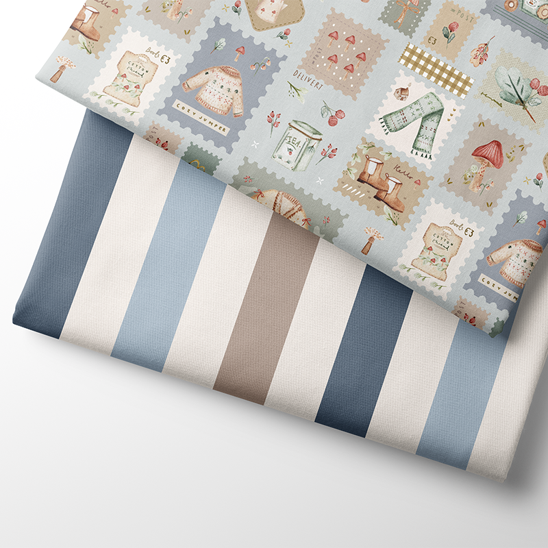 Rayures verticales en molleton bio équitable, argent et bleu (GOTS)