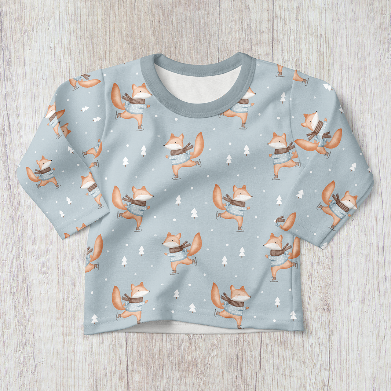 Fairtrade Bio French Terry glücklicher Fuchs blau (GOTS)