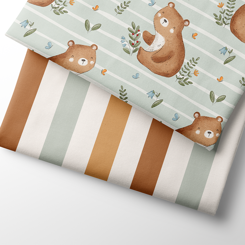 Fairtrade Bio French Terry Vertikale Streifen grün-cognac (GOTS)