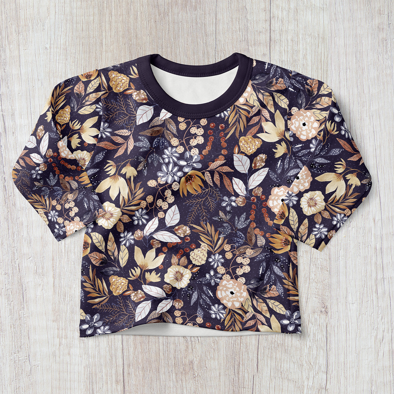 RESERVATION: Fairtrade Bio French Terry Navy Flowers (GOTS)