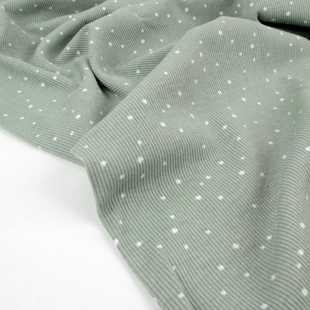 Jersey côtelé bio équitable à pois sauge