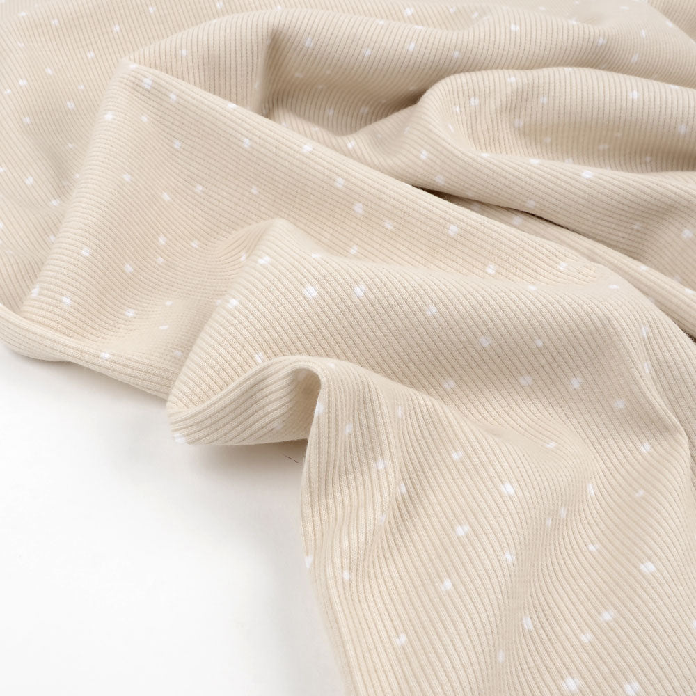 Jersey côtelé bio équitable à pois sable