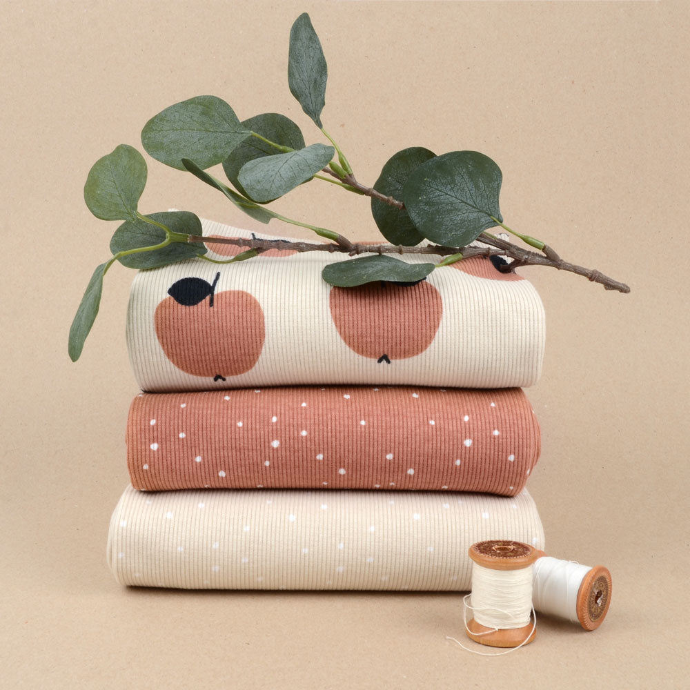 Jersey côtelé bio équitable à pois sable