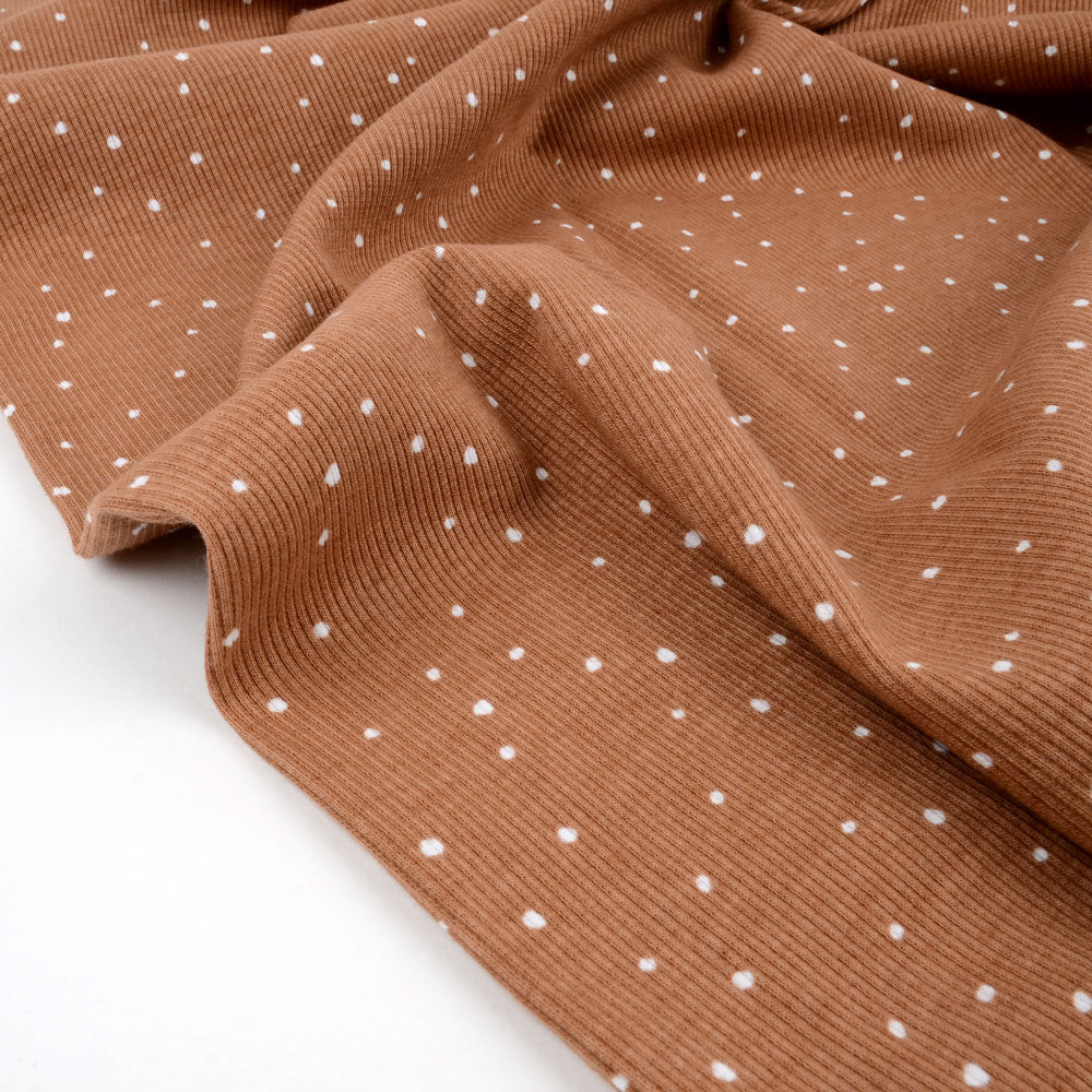 Jersey côtelé bio équitable à pois, couleur sable