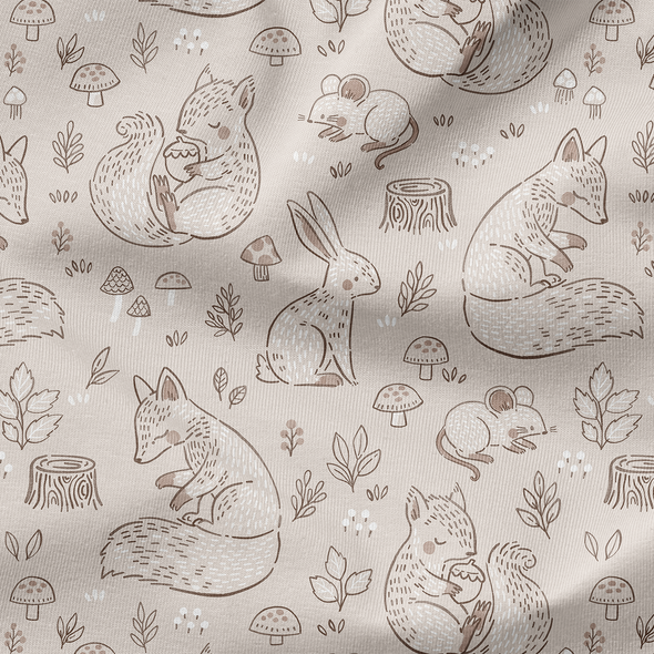 Fairtrade Biojersey Waldtiere sand (GOTS)