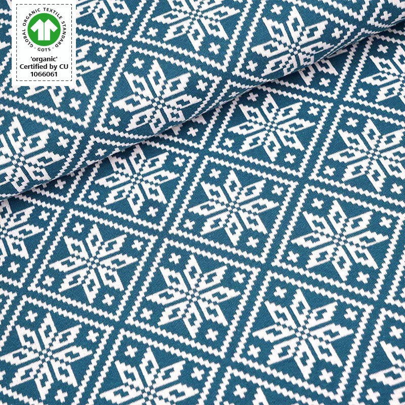 Fairtrade Bio Jacquard Snowflake petrol (GOTS)