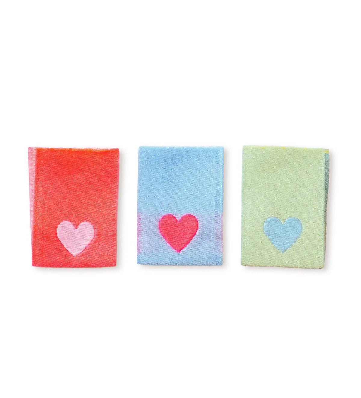 Klapp-Weblabel - Herzen *blau-neoncoral-gelb*  - 3er-Set
