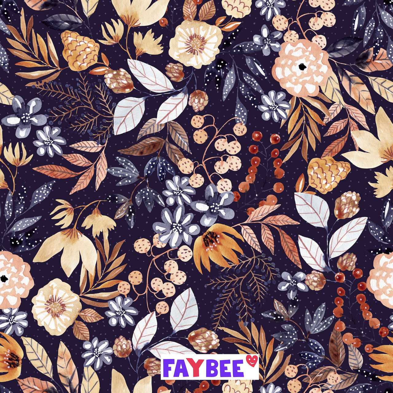 Fairtrade Bio Jersey Navy Flowers (GOTS)