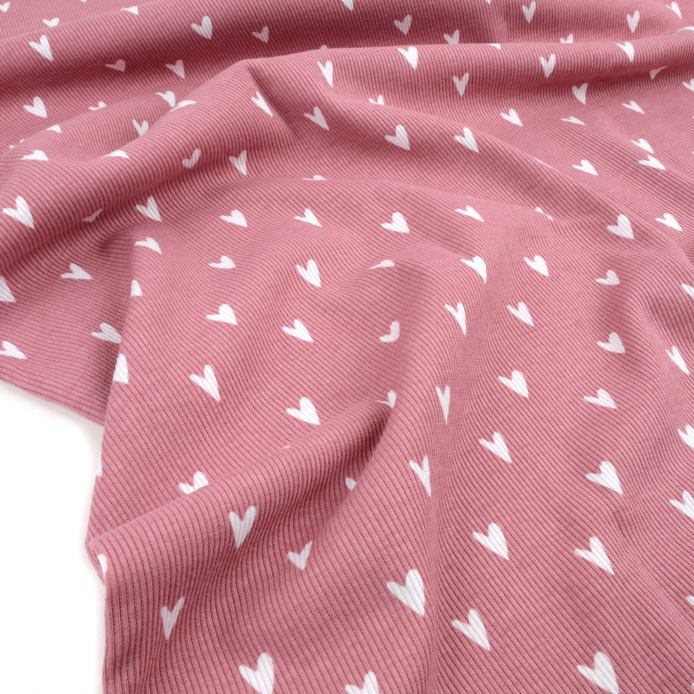 jersey côtelé bio équitable à cœurs roses