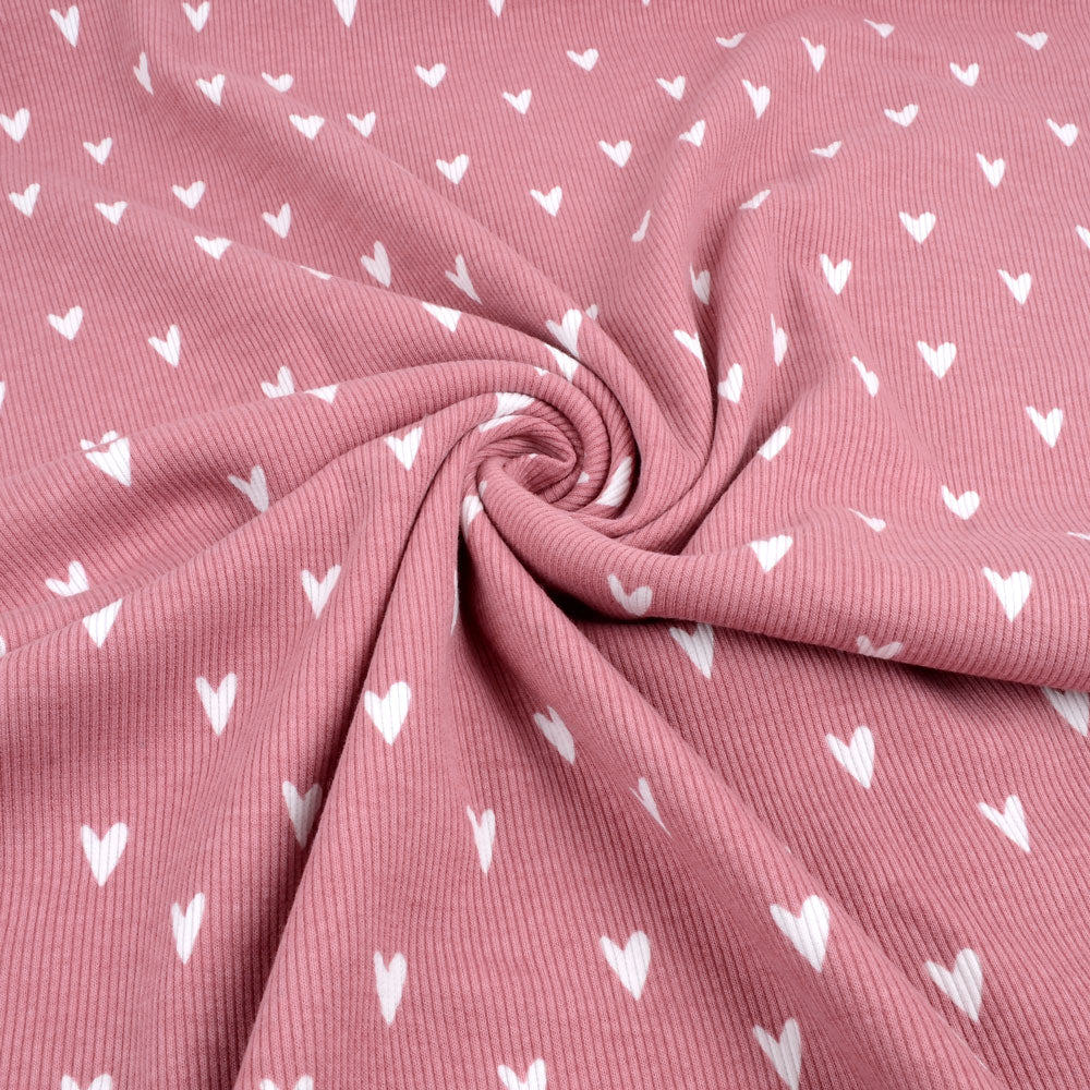 jersey côtelé bio équitable à cœurs roses