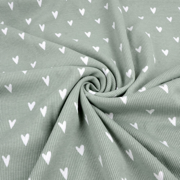 Fairtrade Bio Rib Jersey Hearts sage