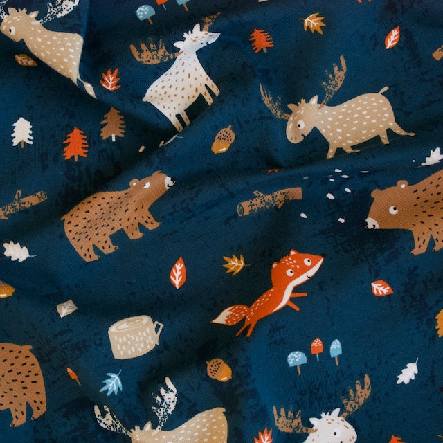 Jersey bio équitable avec renard, élan et ours - eau de nuit (GOTS)