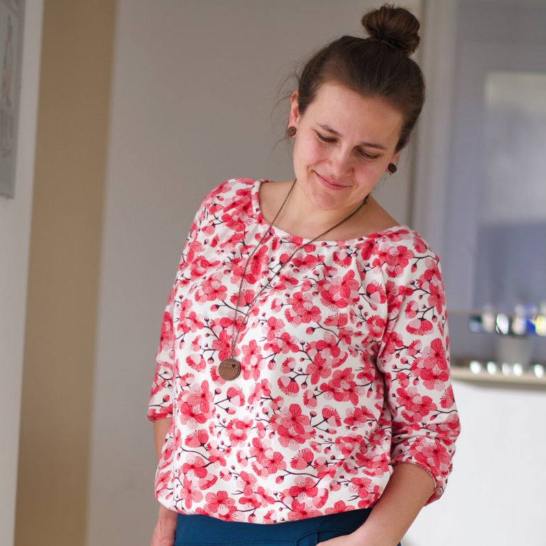 Jersey bio équitable à fleurs de cerisier, blanc