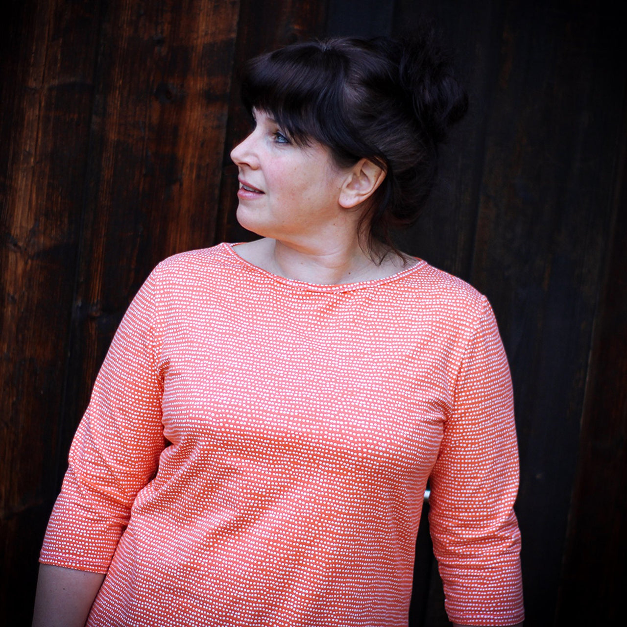 Jersey bio équitable à lignes pointillées corail