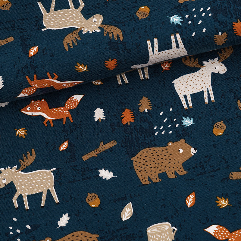 Jersey bio équitable avec renard, élan et ours - eau de nuit (GOTS)