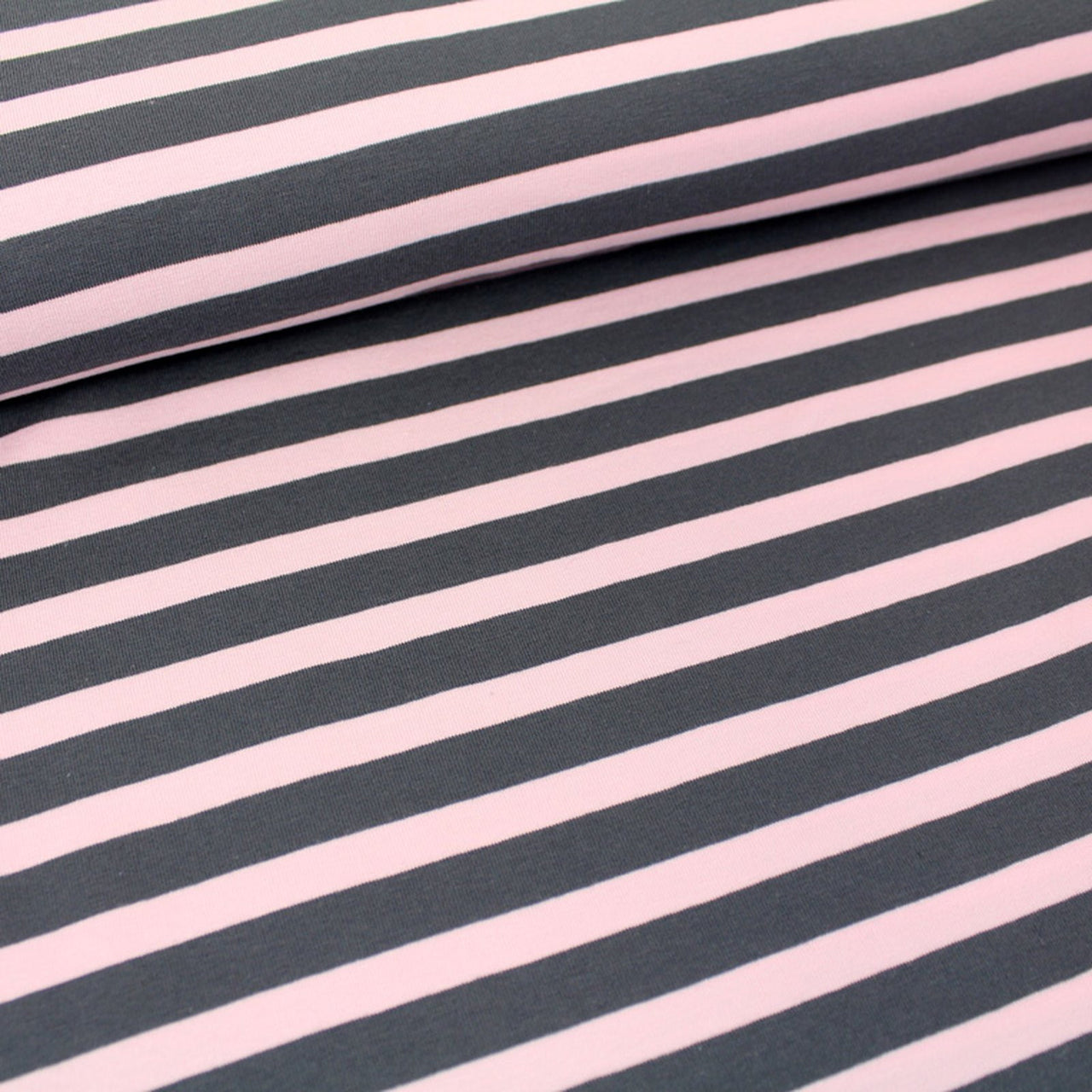 Fairtrade Biojersey Streifen Selection Zartrosa-Dunkelgrau