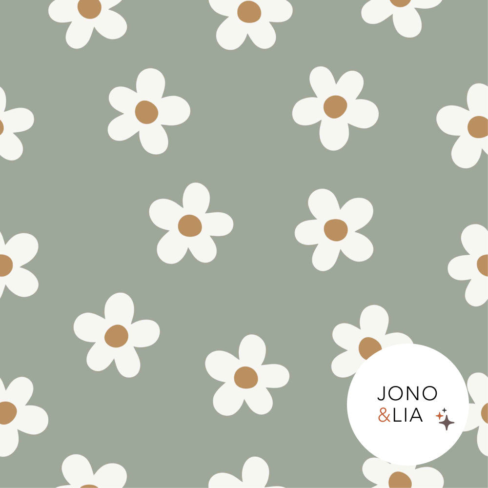 Reststück 45cm - Fairtrade Biojersey minimalistische Blumen salbei (GOTS)