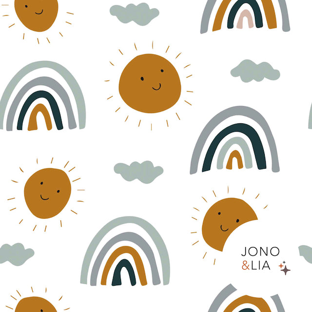 Jersey bio équitable avec soleils et arcs-en-ciel (GOTS)